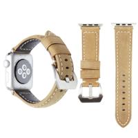Echte lederen pols horloge Band met roestvrij stalen gesp voor Apple Watch serie 3 & 2 & 1 38mm (Khaki)