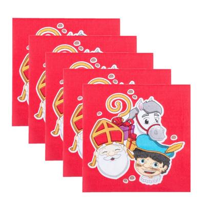 Boland Sinterklaas Servetten - 100x stuks - Sint en Piet - diner/lunch - rood - 33 x 33 cm