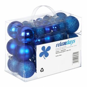 Relaxdays kerstballen - 50x st - donkerblauw - 3, 4 en 6 cm - kunststof - mat/glans/glitter