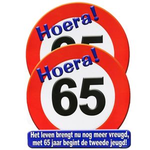 2x stuks hulde verjaardags stopbord 65 jaar feestversiering/decoratie