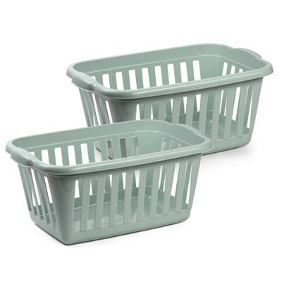 Wasmand - 2x - groen - kunststof - 40 liter - 60 x 40 x 26 cm - manden voor wasgoed - huishouden