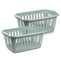 Wasmand - 2x - groen - kunststof - 40 liter - 60 x 40 x 26 cm - manden voor wasgoed - huishouden