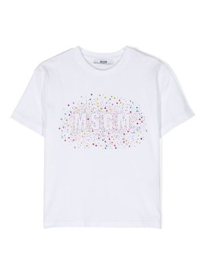 MSGM Kids t-shirt en coton à logo strassé - Blanc