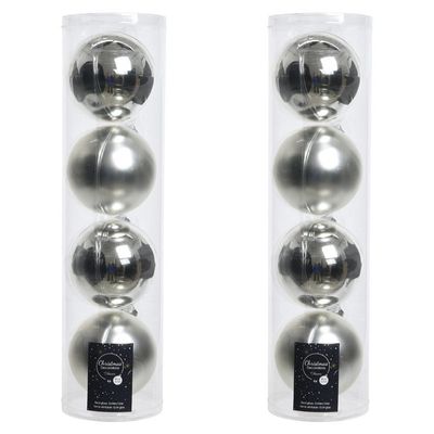 8x Zilveren glazen kerstballen 10 cm glans en mat