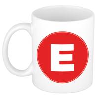 Koffie mok met de letter E - beker - rood - eerste letter van een voornaam - wit - 300 ml