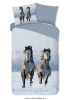 Good Morning Dekbedovertrek "paarden in de sneeuw" - Grijs - (140x200/220 cm) - Katoen Flanel