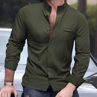 Bon&Bon Mode Men's Army Green Stand Collar Long Sleeve Casual Shirt Army Green / L