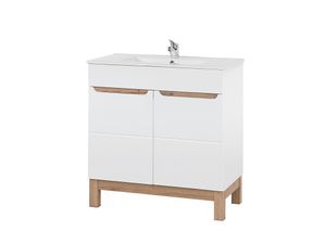 Comad Bali White badkamermeubel 80cm met witte wastafel en kraangat eiken/wit