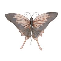 Grote metalen vlinder grijs/goudbruin 34 x 24 cm tuin decoratie