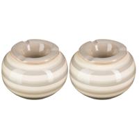 Terras asbak/stormasbak - 2x - rond - keramiek - 12 x 8 cm - grijs/wit - Buiten asbakken