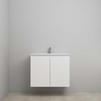 On-Line Onderkast - 80 cm - Voorgemonteerd - Greeploos 2 Deuren - Porseleinen Wastafel - 1 Kraangat - Mat Wit