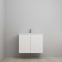 On-Line Onderkast - 80 cm - Voorgemonteerd - Greeploos 2 Deuren - Porseleinen Wastafel - 1 Kraangat - Mat Wit