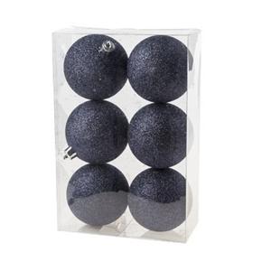 Kerstballen - 6x st - donkerblauw - glitters - D8 cm - kunststof - kerstversiering