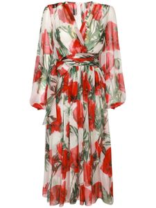 Dolce & Gabbana robe mi-longue fleurie à volants superposés - Tons neutres