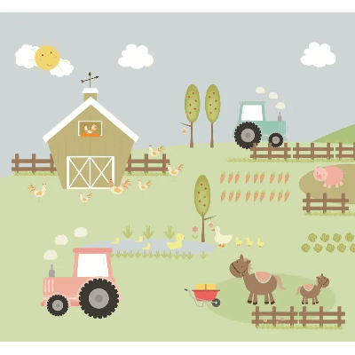 Designed4Kids wandvullend behang kinderkamer boerderij-280 x 260 cm