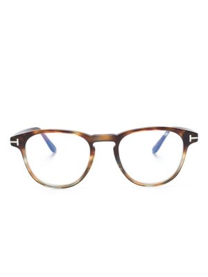 TOM FORD Eyewear lunettes de vue rondes à effet écailles de tortue - Marron