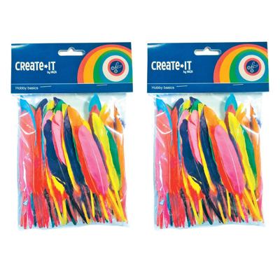 Gekleurde knutsel veertjes - set 200x - Hobby/decoratie sierveren - Knutselen - formaat 14 cm