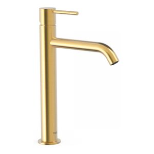 Wastafelkraan Tres Study | Opbouw | Mengkraan | Hoog model | 1-knop | Rond | 24k Goud mat