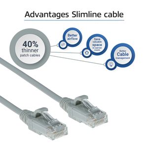 ACT Grijze 1 meter LSZH U/UTP CAT6 datacenter slimline patchkabel snagless met RJ45 connectoren