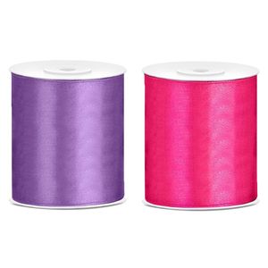 2x rollen hobby decoratie satijnlint paars-fuchsia roze 10 cm x 25 meter