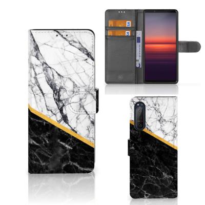 Sony Xperia 5II | Bookcase | Marmer Wit Zwart - Origineel Cadeau Man