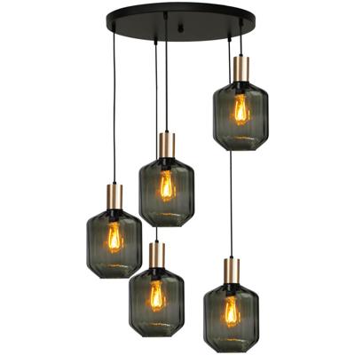 Masterlight 5-lichts vide hanglamp - goud -Porto met Jagger green glazen - 2712-05-02-50-5-10