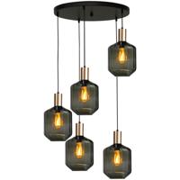 Masterlight 5-lichts vide hanglamp - goud -Porto met Jagger green glazen - 2712-05-02-50-5-10