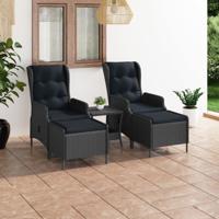 3-delige Loungeset met kussens poly rattan donkergrijs