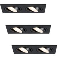 Set van 3 Mallorca LED inbouwspot - IP20 - Kantelbaar - 8 Watt 690 Lumen - 4000K Neutraal wit - Dubbel - GU10 - Dimbaar - Rechthoek - Voor binnen - Zwart