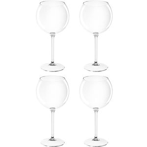 Set van 4x stuks rode wijn/gin tonic ballon glazen 650 ml van onbreekbaar transparant kunststof - Wijnglazen