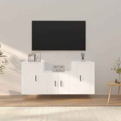 3-delige Tv-meubelset bewerkt hout wit