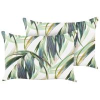 Beliani-CALDERINA-Tuinkussen set van 2-Groen|Wit-40 x 60 cm-Polyester