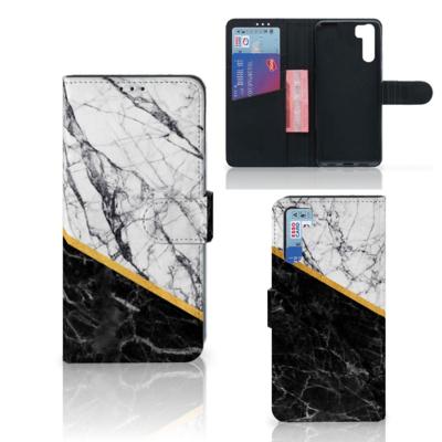 OPPO A91 | Reno3 | Bookcase | Marmer Wit Zwart - Origineel Cadeau Man