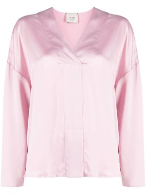 Alysi chemise en soie à col v - Rose