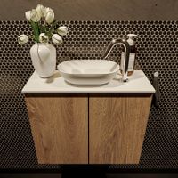 Mondiaz Fowy toiletmeubel 60cm washed oak met blad en waskom talc midden 1 kraangat
