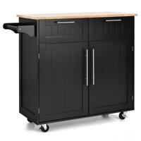 Keukenwagen Rolling Serving Trolley met Laden en Kasten 94 x 45,5 x 94,5 cm Zwart
