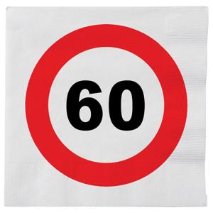Verjaardag servetten verkeersbord 60 jaar - 16x - 33 x 33 cm - Leeftijd thema feest servetten
