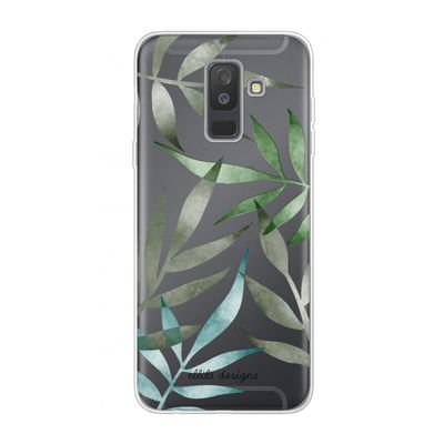 Tropical watercolor leaves: Samsung Galaxy A6 Plus (2018) Transparant Hoesje