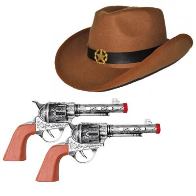 Faram party - Cowboyhoed bruin - en 2 revolvers - verkleed set - volwassenen - carnaval - verkleden