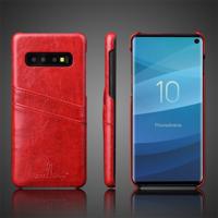 Fierre Shann retro olie Wax textuur PU lederen draagtas voor Galaxy S10 Plus met kaartsleuven (rood)