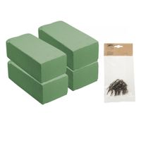 Rayher hobby - 4x stuks steekschuim/oase nat 20 x 10 x 7 cm met 50x steekkrammen klemmen 1-4 cm