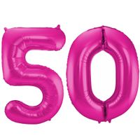 Cijfer ballonnen opblaas - Verjaardag versiering 50 jaar - 85 cm roze - thumbnail