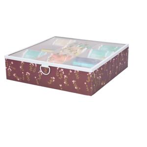 Theedoos/theekist Blossom - 9-vaks - MDF hout - 24 x 24 x 6.5 cm - bruin - transparante deksel