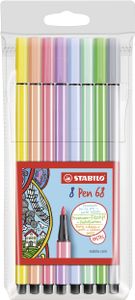 STABILO Pen 68, premium viltstift, etui met 8 pastel kleuren