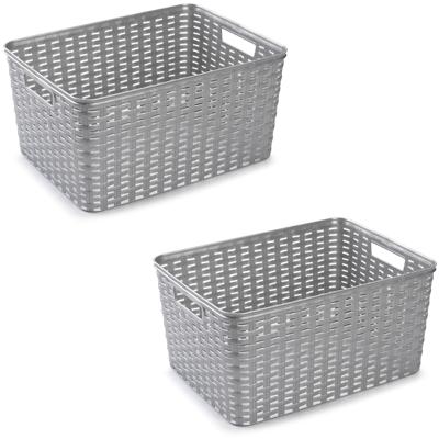 Opbergmand - 2x - Kastmand - rotan kunststof - zilver - 18 Liter - 29 x 39 x 20 cm