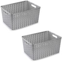Opbergmand - 2x - Kastmand - rotan kunststof - zilver - 18 Liter - 29 x 39 x 20 cm