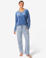 HEMA Dames loungebroek velours strepen middenblauw (middenblauw) - thumbnail