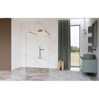 Fortifura Galeria Vrijstaande Inloopdouche - 100x200cm - Helder - antikalk - 8mm veiligheidsglas - wandsteunen - Geborsteld Gunmetal PVD SW927771 2x/SW797915