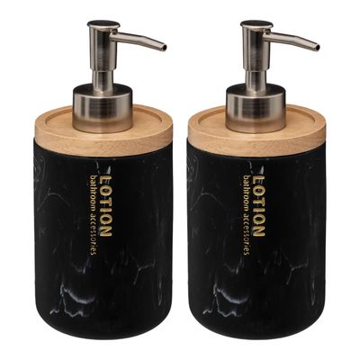 Zeeppompje/dispenser Marble Lotion - 2x - zwart - 8 x 17 cm - 270 ml - bamboe/kunststeen