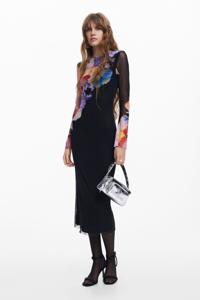 Bloemen midi-jurk - BLACK - XL